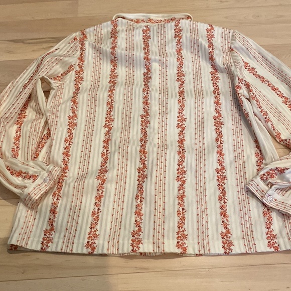 Vintage-70s-Floral Rose Stripe Button Down Shirt Top - Picture 6 of 7